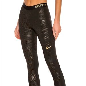 Nike Pro Leggings in Black & Metallic Gold Dots